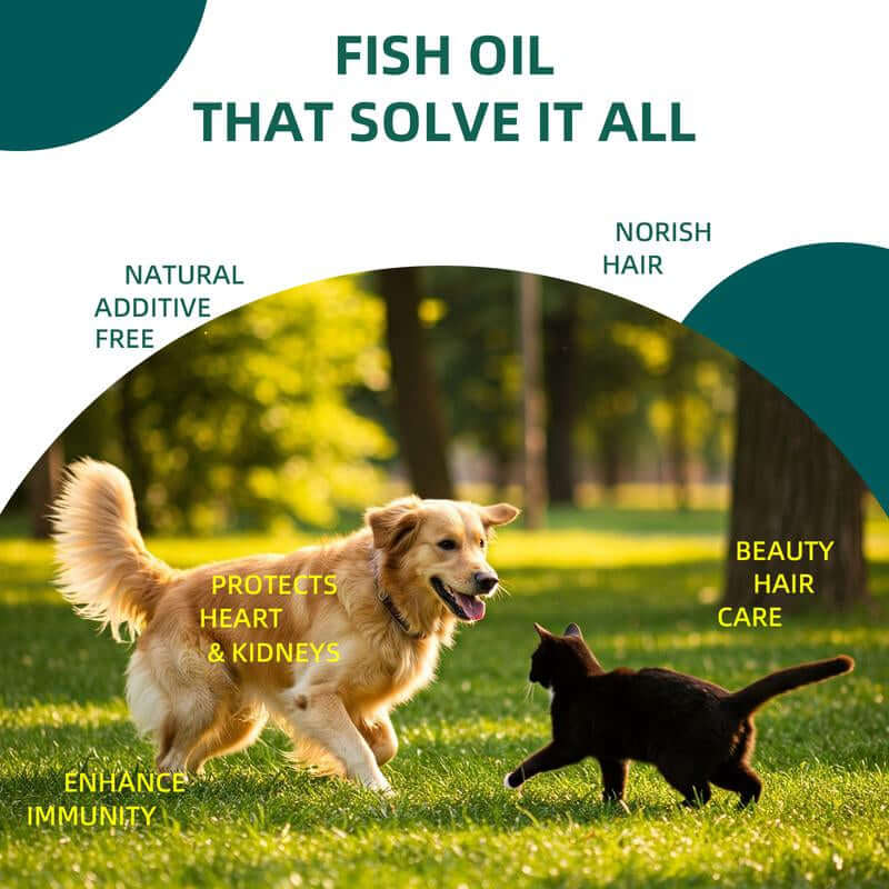 Fish Oil for Dogs & Cats - Healthy Skin & Coat, Fish Oil, Liquid Food Supplement for Pets, All Natural, Supports Joint & Bone Health, Enhance Immunity