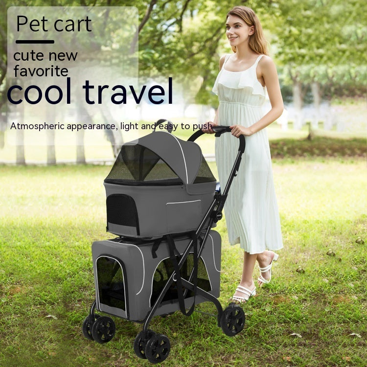 Small Dog Lightweight Folding Cat Dog Trolley in use by a woman outdoors, showcasing its stylish design and portability.