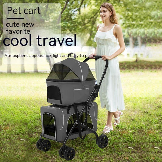Small Dog Lightweight Folding Cat Dog Trolley in use by a woman outdoors, showcasing its stylish design and portability.
