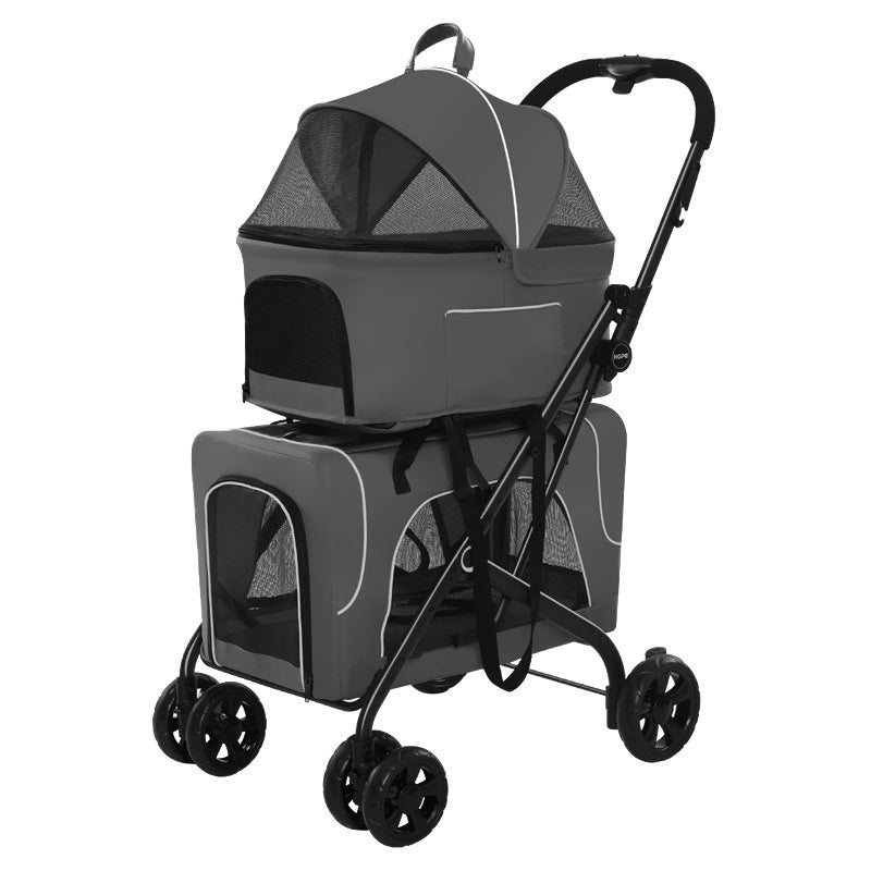 Small Dog Lightweight Folding Cat Dog Trolley with dual compartments and mesh windows in gray color.