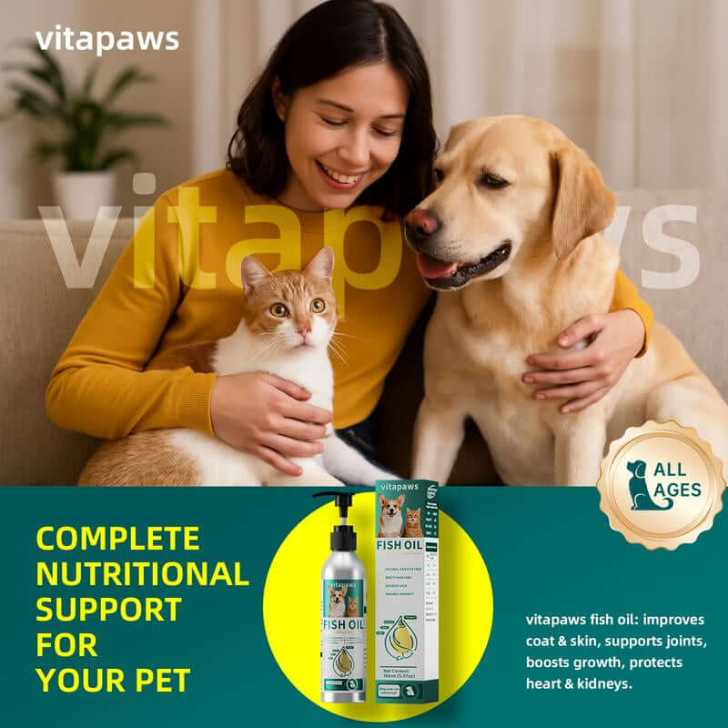 Fish Oil for Dogs & Cats - Healthy Skin & Coat, Fish Oil, Liquid Food Supplement for Pets, All Natural, Supports Joint & Bone Health, Enhance Immunity