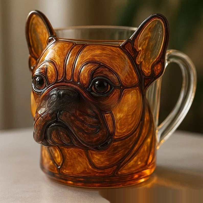 3D Dog Face Glass3D Dog Face Glass Cup featuring a detailed Bulldog design in colored glaze.