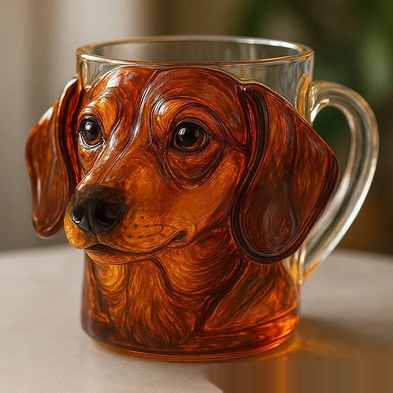 3D Dog Face Glass3D Dog Face Glass Cup featuring a realistic dog face design in amber color.